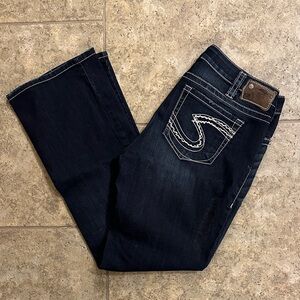 Silver Brand TUESDAY Jeans Dark Blue Bootcut Contrast Stitching Size 14 / 31